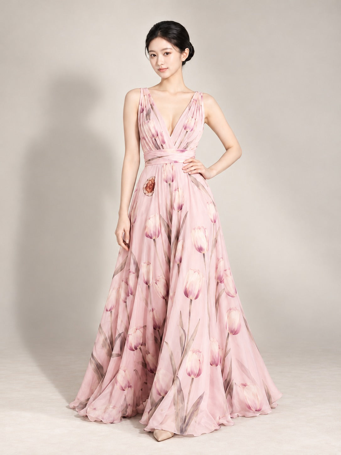 Floral Print Maxi Dress in Pink, front view