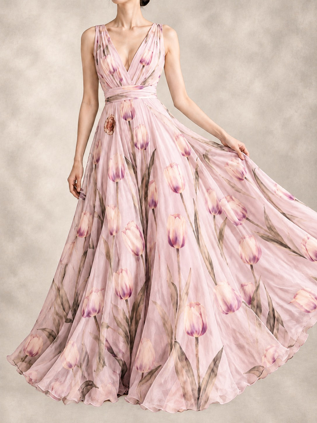 Floral Print Maxi Dress in Pink, front view