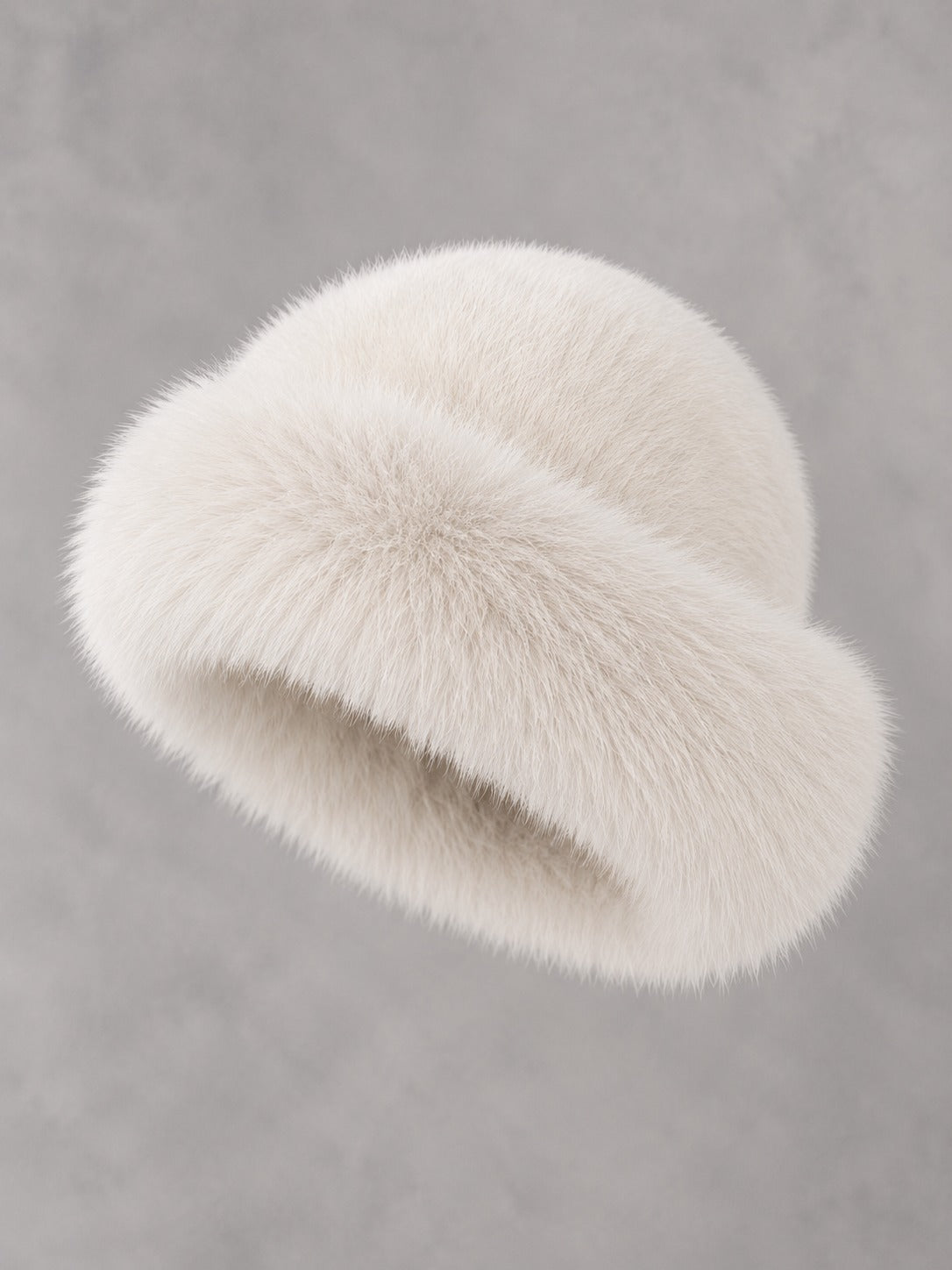 Faux Fur and Knit Bucket Hat in White (Faux Fur), product only