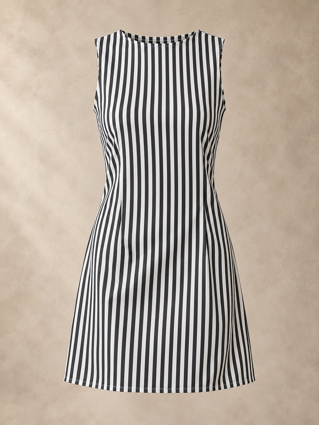 Striped Sleeveless Mini Dress in Black & White Stripe, product only