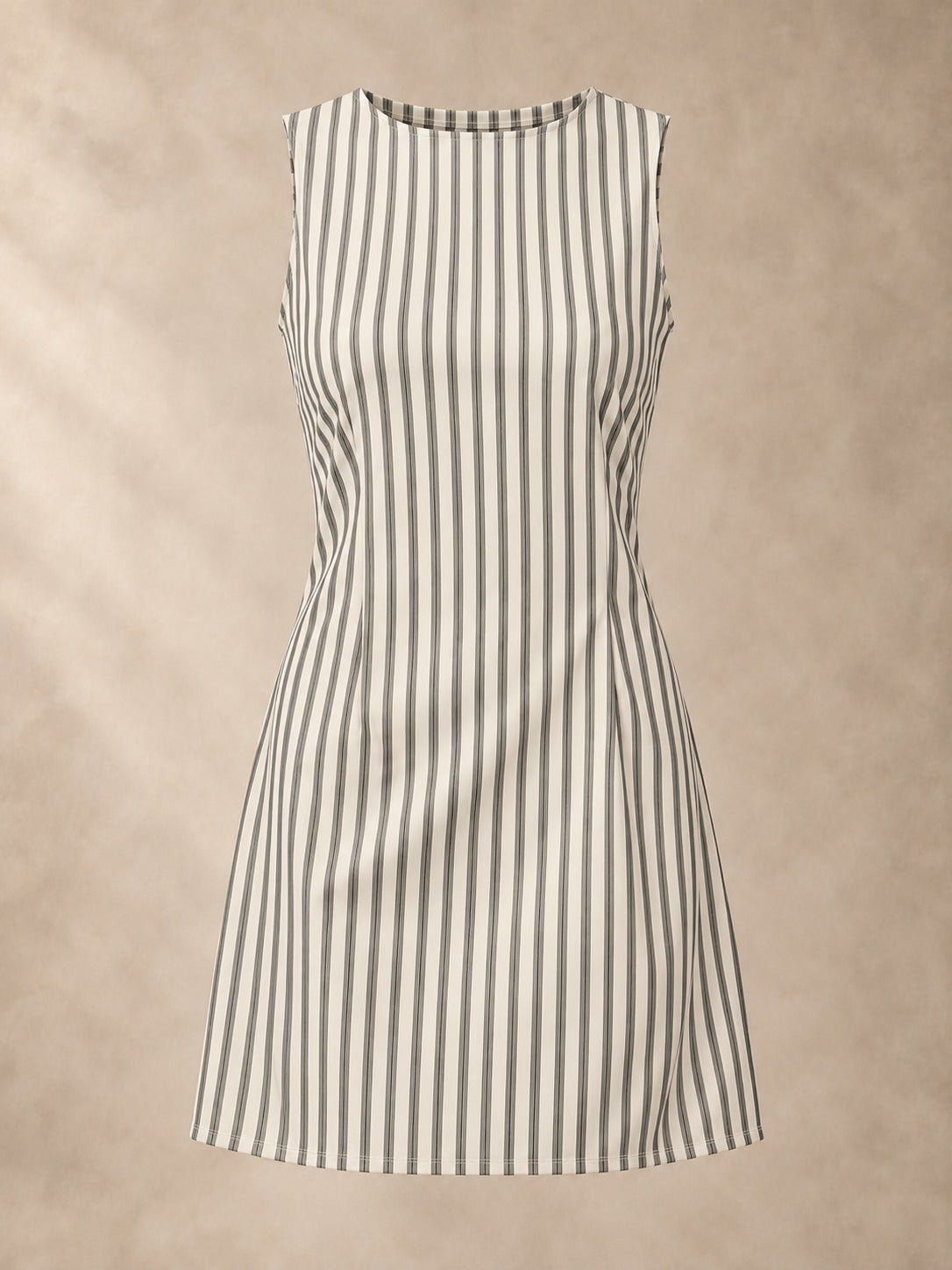 Striped Sleeveless Mini Dress in Grey & Cream Stripe, product only