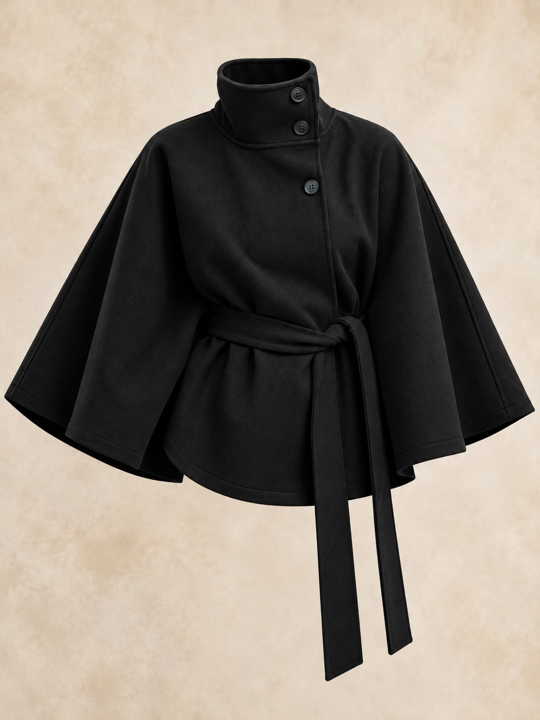 Belted Trench Coat with Cape in Black, product only