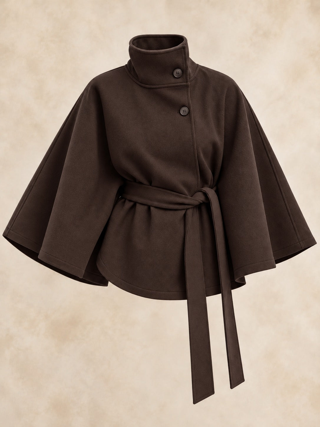 Belted Trench Coat with Cape in Coffee, product only
