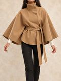 Belted Trench Coat with Cape in Khaki, front view