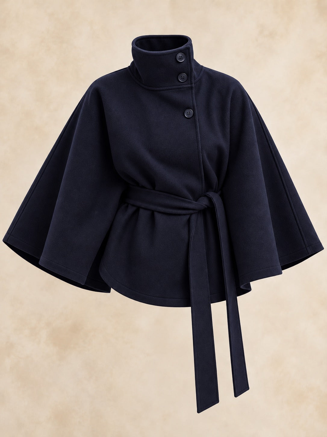 Belted Trench Coat with Cape in Navy Blue, product only