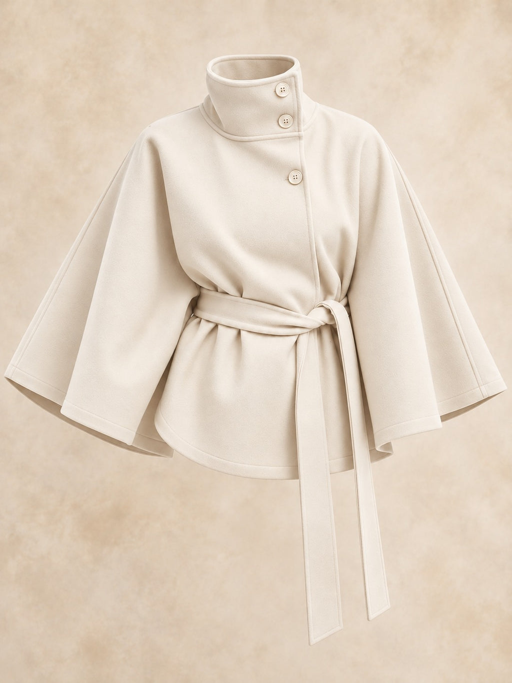 Belted Trench Coat with Cape in White, product only