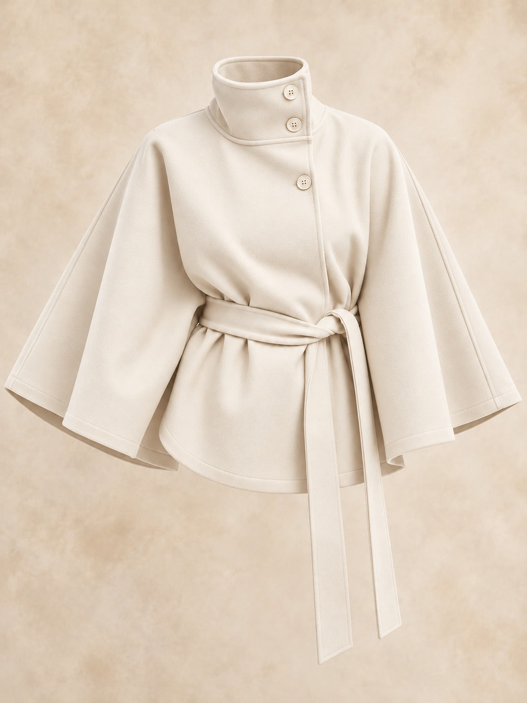 Belted Trench Coat with Cape in White, product only