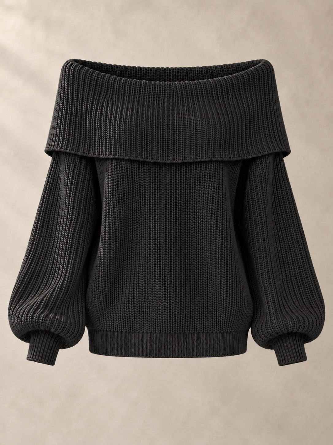 Off-the-Shoulder Knit Sweater in Black, product only