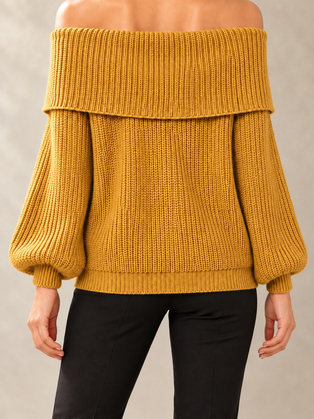 Off-the-Shoulder Knit Sweater in Dark Yellow, back view