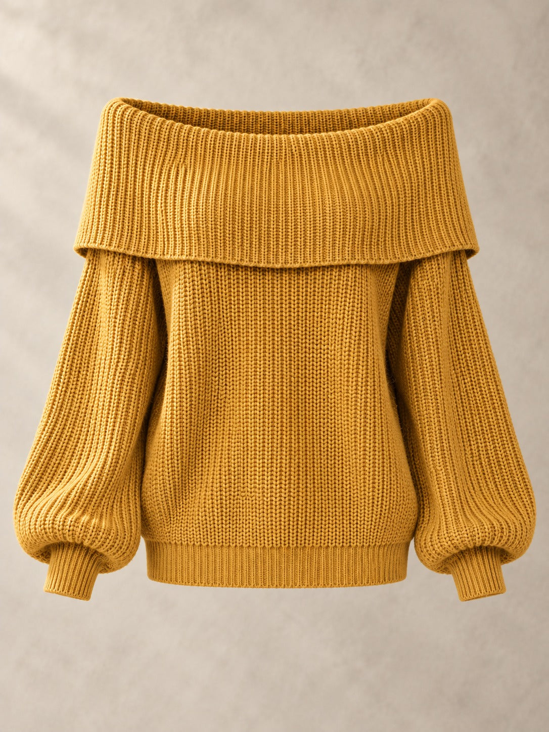 Off-the-Shoulder Knit Sweater in Dark Yellow, product only