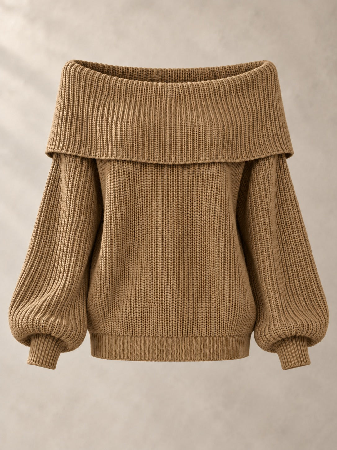 Off-the-Shoulder Knit Sweater in Khaki, product only