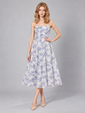 Chiffon Off-Shoulder Evening Dress in Blue, front view