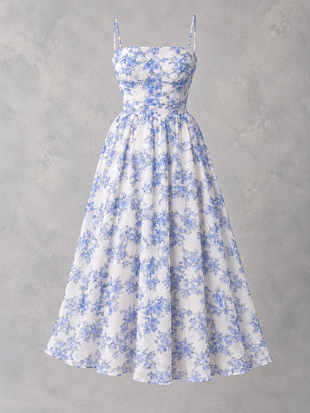 Chiffon Off-Shoulder Evening Dress in Blue, product only