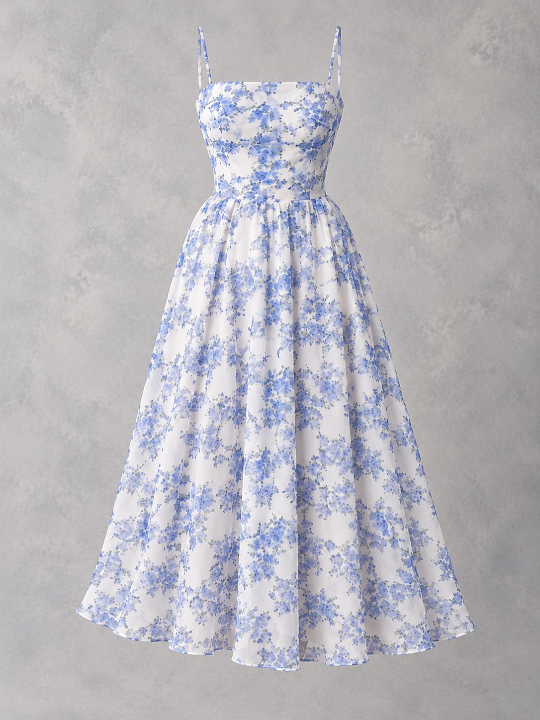Chiffon Off-Shoulder Evening Dress in Blue, product only