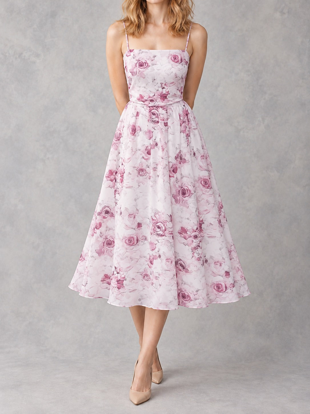Chiffon Off-Shoulder Evening Dress in Light Purple, front view