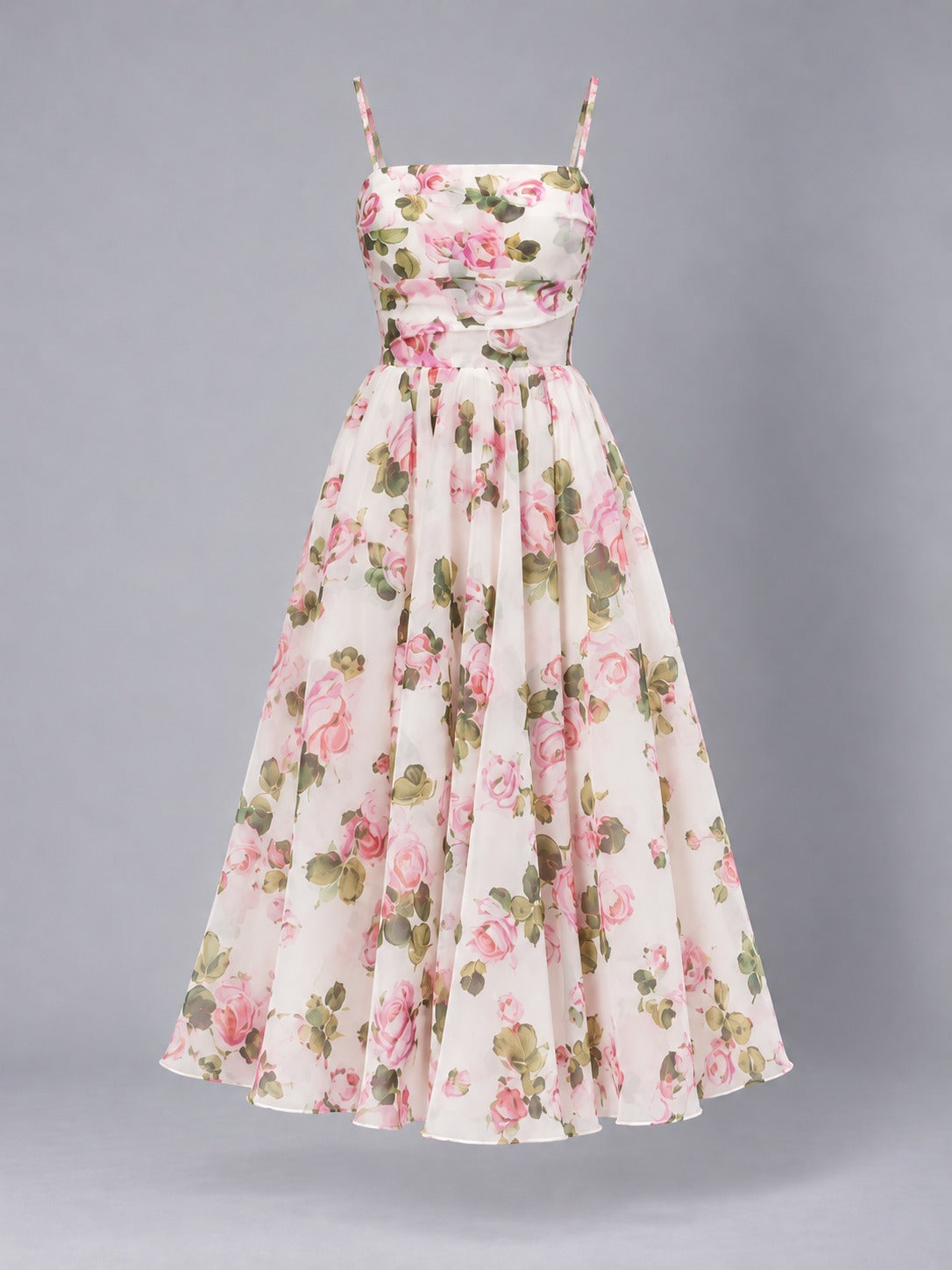 Chiffon Off-Shoulder Evening Dress in Pink Floral, product only