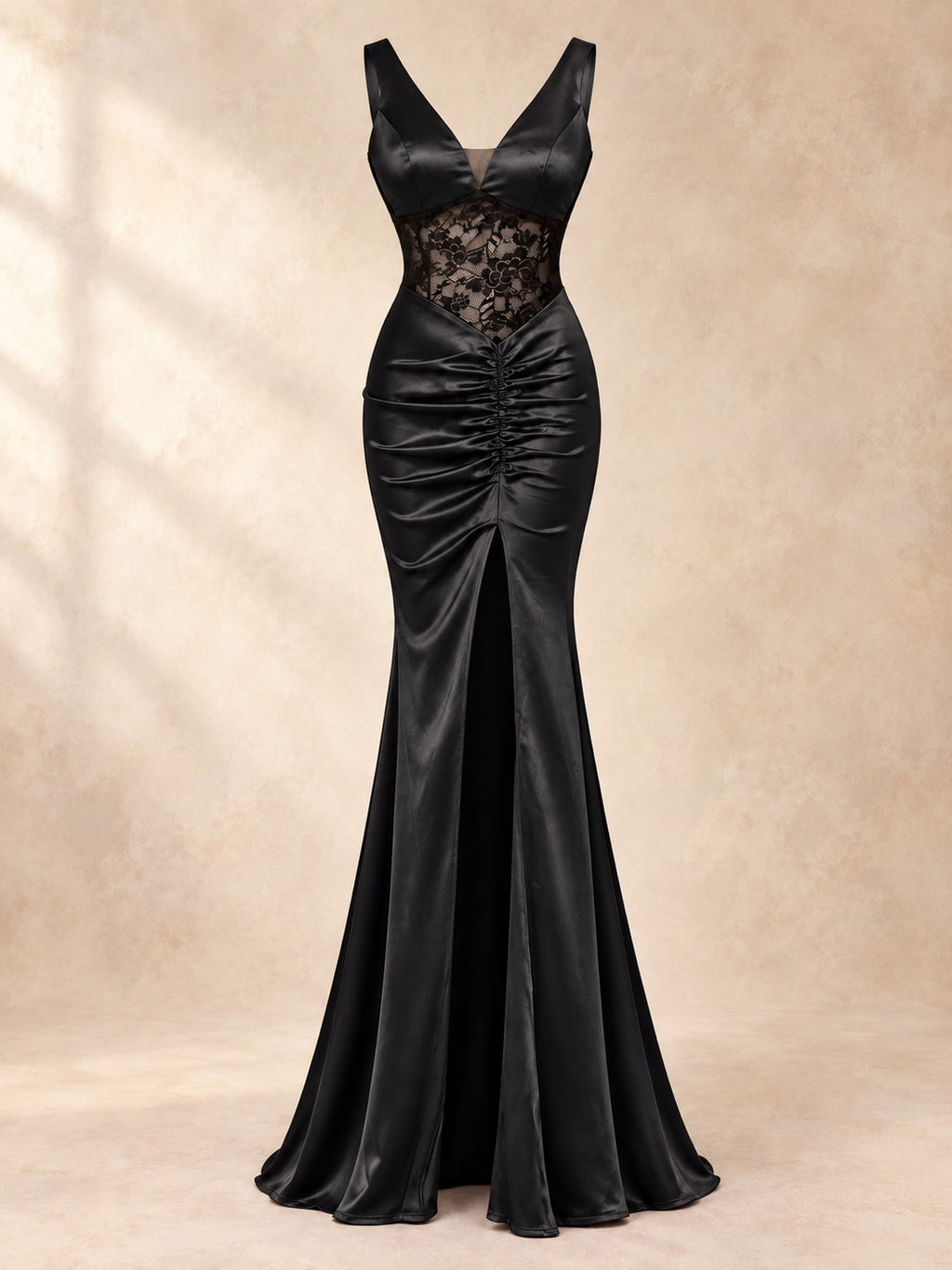 Backless Mermaid Gown with Slit in Black, product only