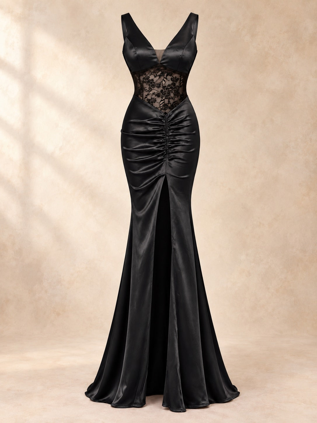 Backless Mermaid Gown with Slit in Black, product only