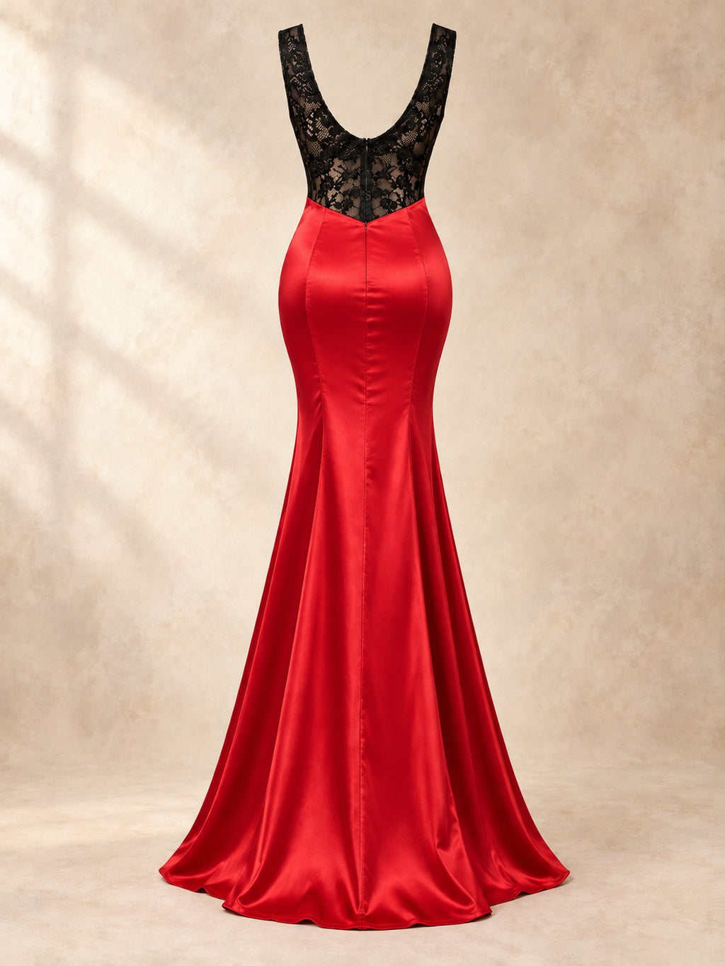 Backless Mermaid Gown with Slit in Red, back view