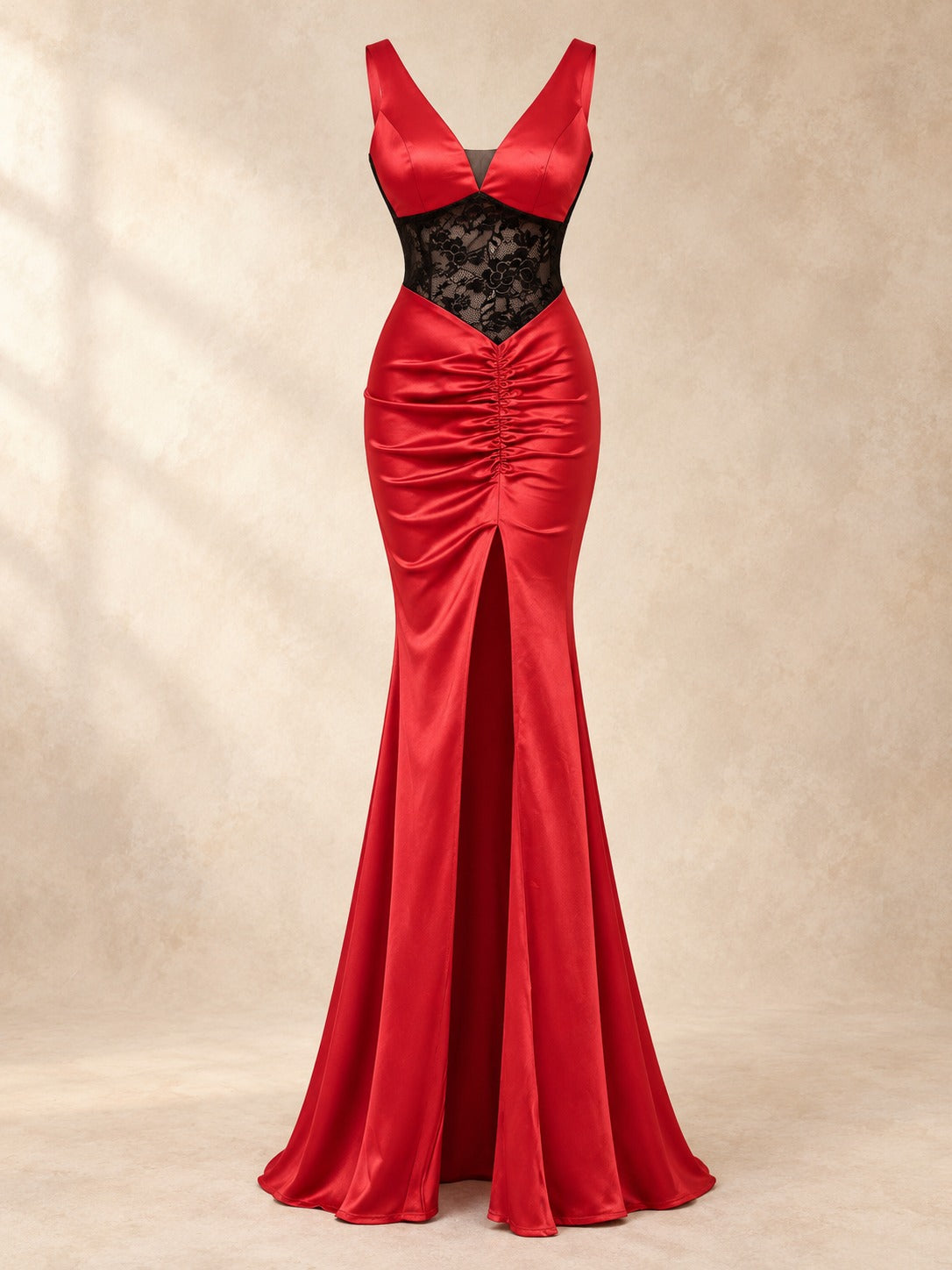 Backless Mermaid Gown with Slit in Red, product only