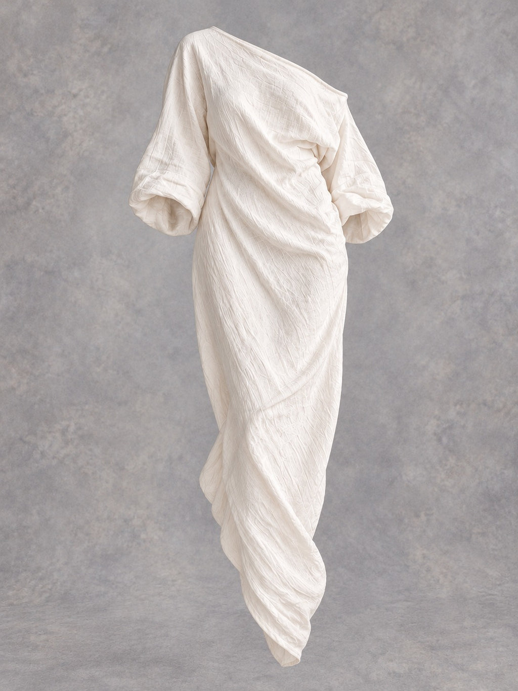 Off-Shoulder Stretch Maxi Dress in Ivory White, product only