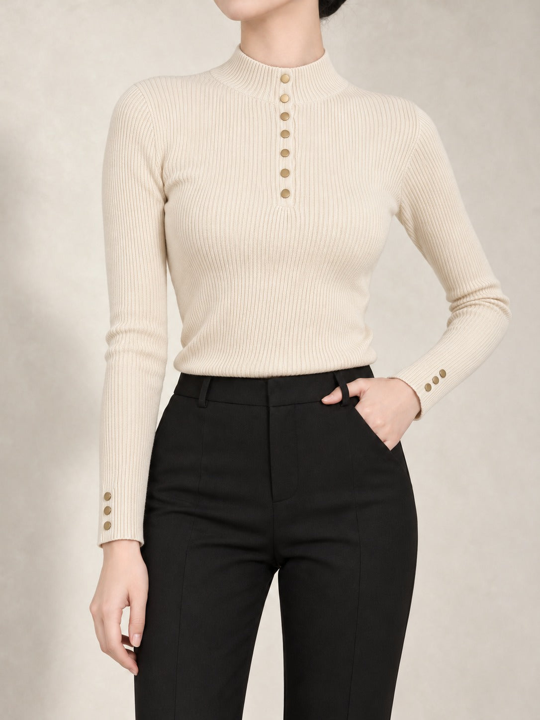 Sleeveless Mock Neck Sweater in Apricot, front view