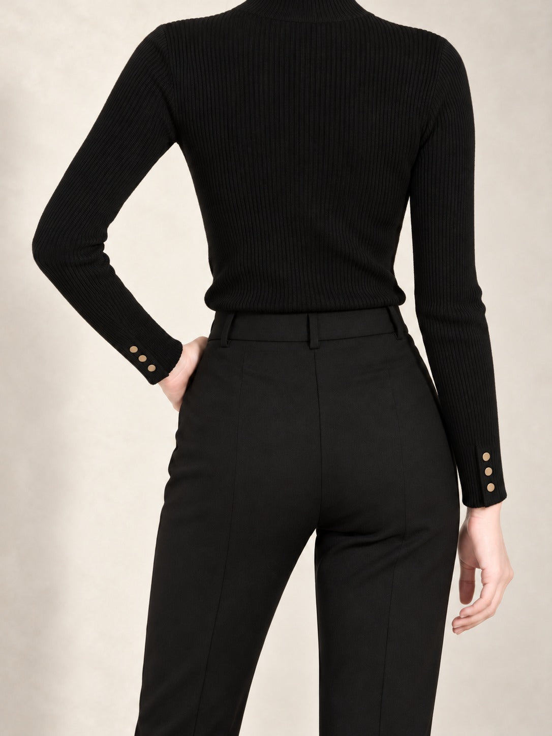 Sleeveless Mock Neck Sweater in Black, back view