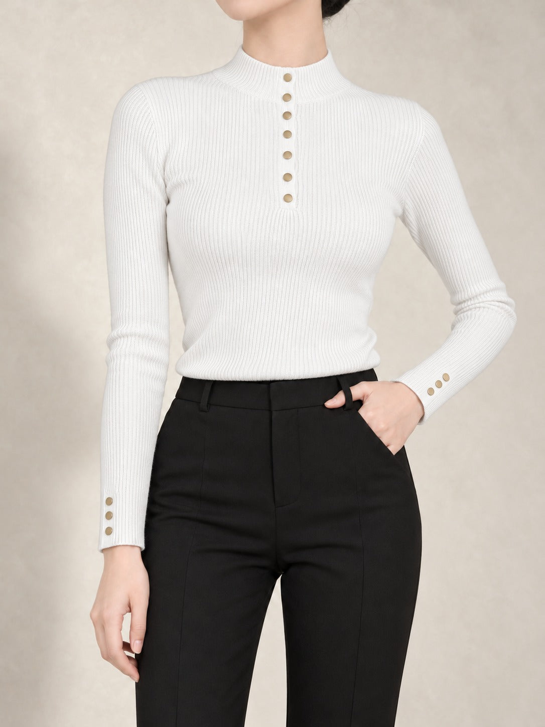 Sleeveless Mock Neck Sweater in White, front view