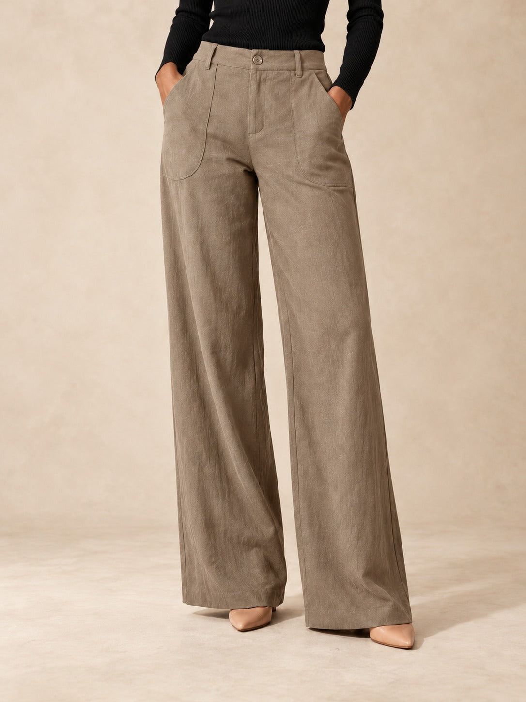 Linen-Blend Wide-Leg Pants in Apricot, styled on model