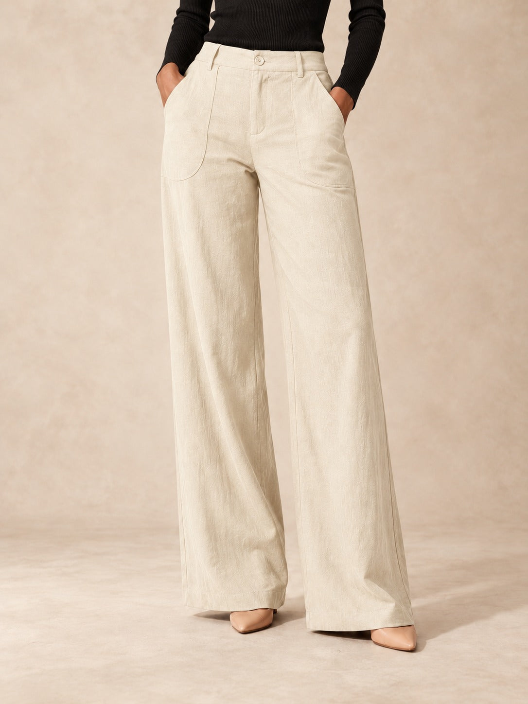 Linen-Blend Wide-Leg Pants in Light Apricot, styled on model