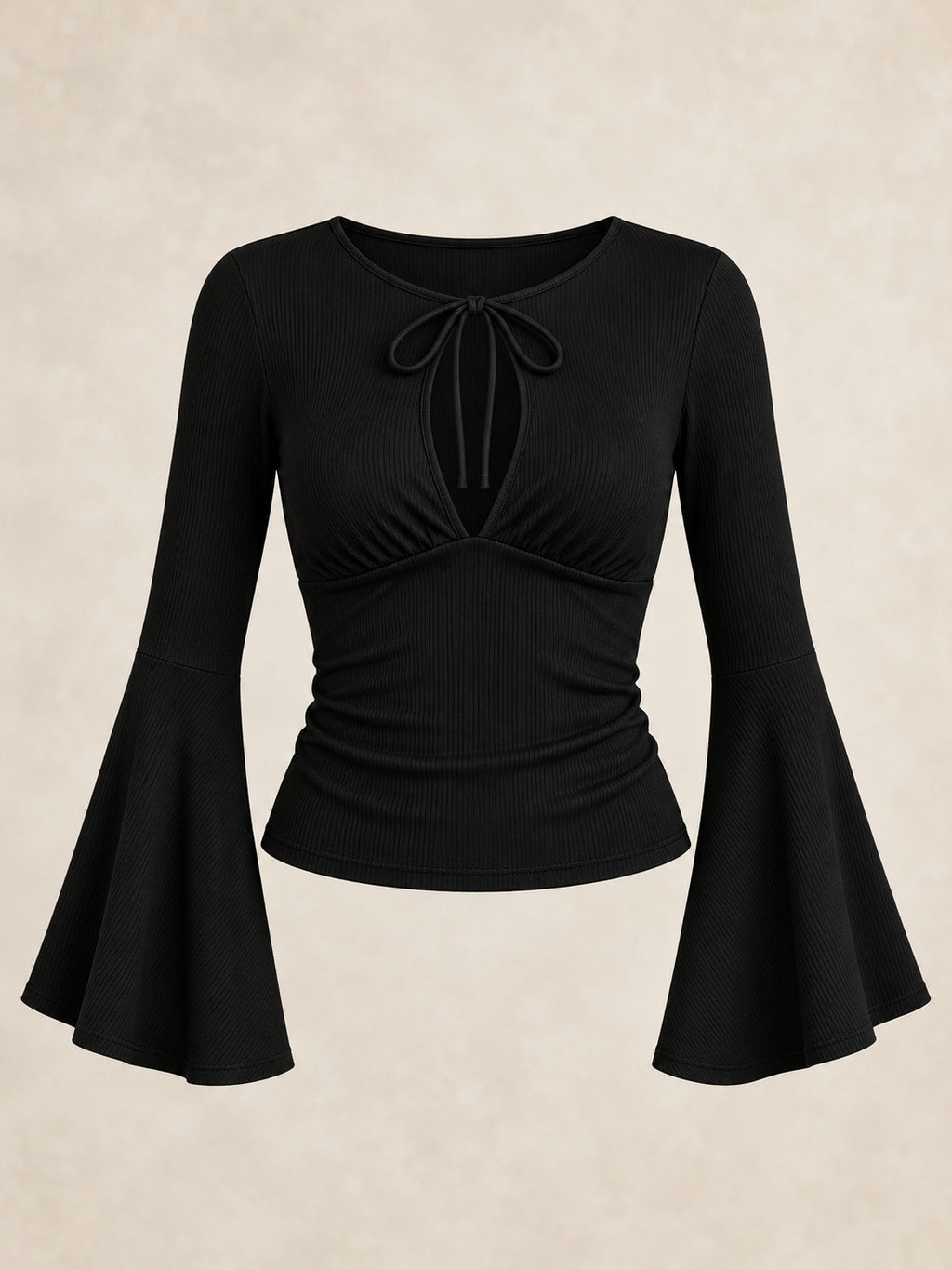 Lace-Up Long Sleeve Top in Black, product only