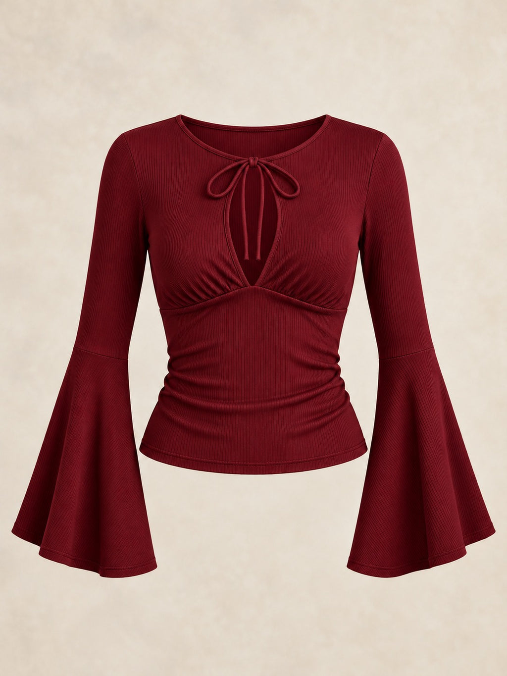 Lace-Up Long Sleeve Top in Burgundy, product only