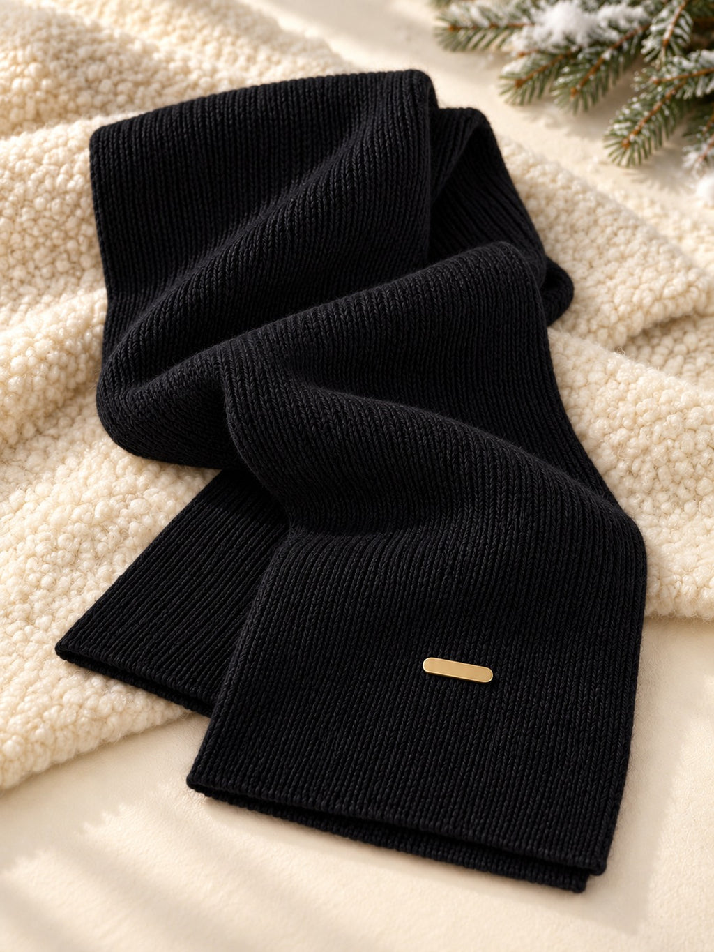 Patterned Knit Winter Scarf in Black (Gold Label), product only