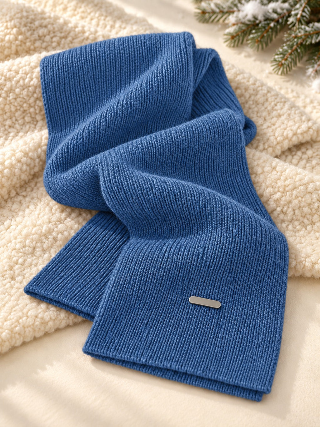 Patterned Knit Winter Scarf in Blue (Gold Label), product only