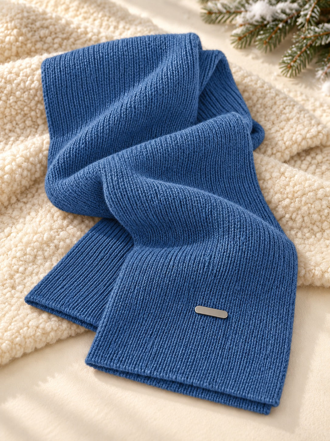 Patterned Knit Winter Scarf in Blue (Gold Label), product only