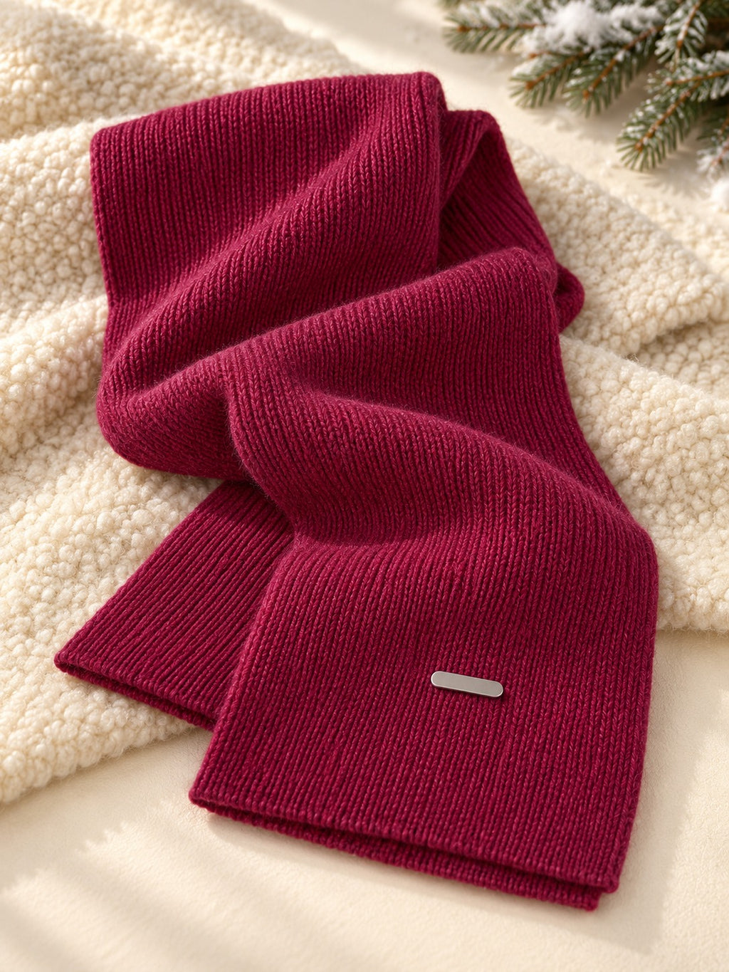 Patterned Knit Winter Scarf in Burgundy (Gold Label), product only