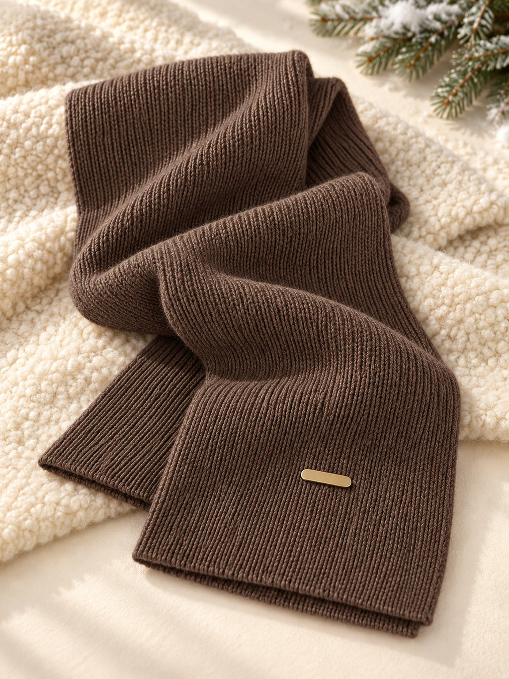 Patterned Knit Winter Scarf in Coffee (Gold Label), product only