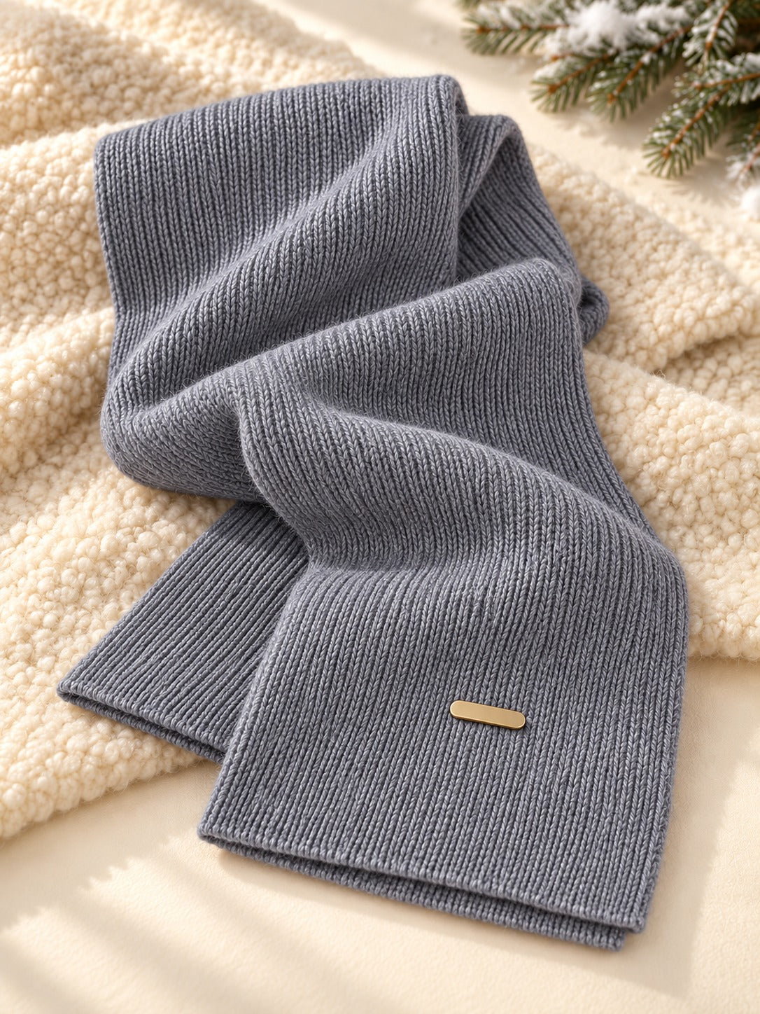 Patterned Knit Winter Scarf in Grey (Gold Label), product only