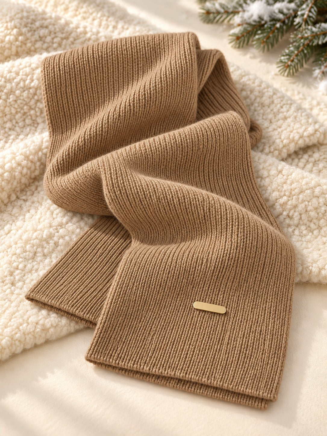 Patterned Knit Winter Scarf in Khaki (Gold Label), product only