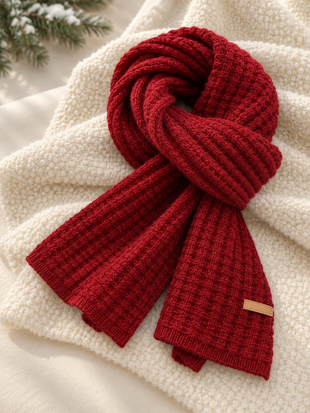Patterned Knit Winter Scarf in Burgundy (Small Label), product only