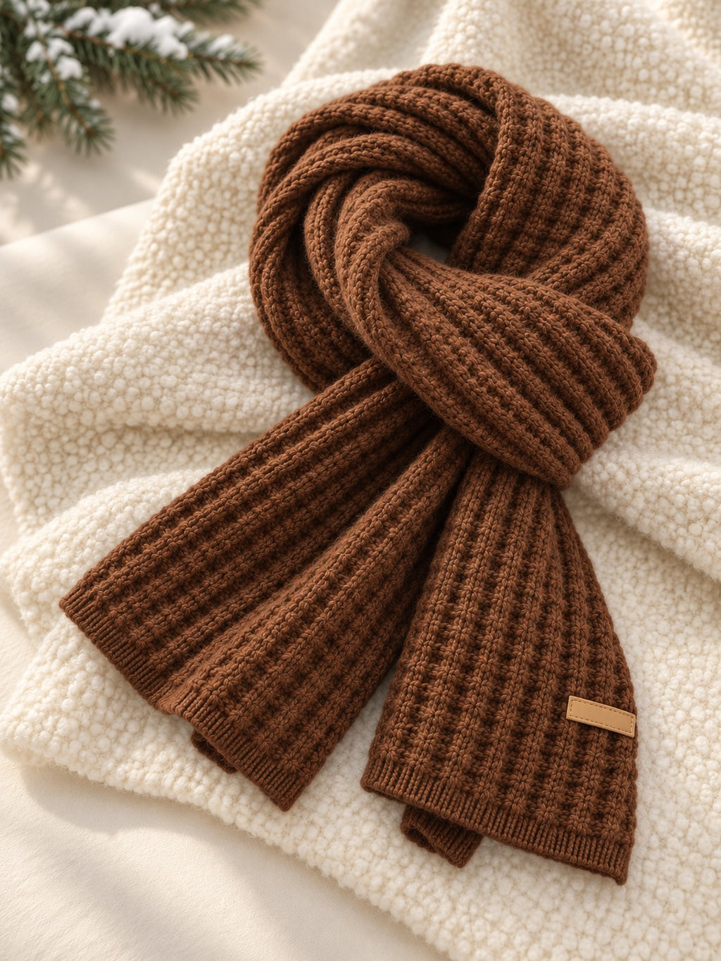 Patterned Knit Winter Scarf in Coffee (Small Label), product only