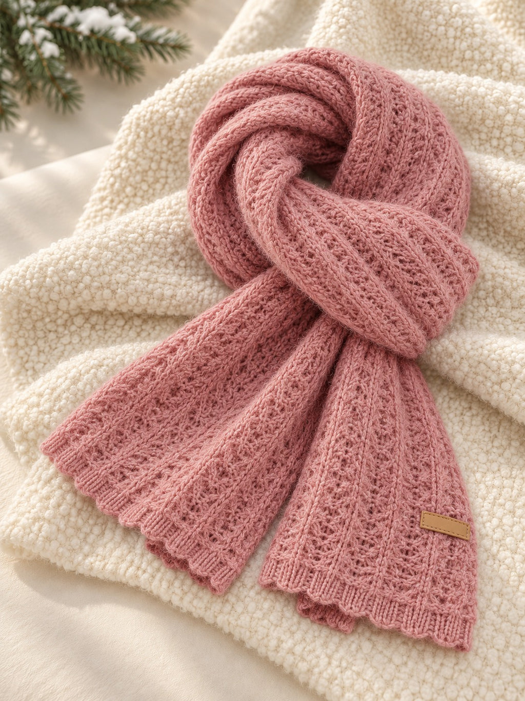 Patterned Knit Winter Scarf in Pink (Small Label), product only
