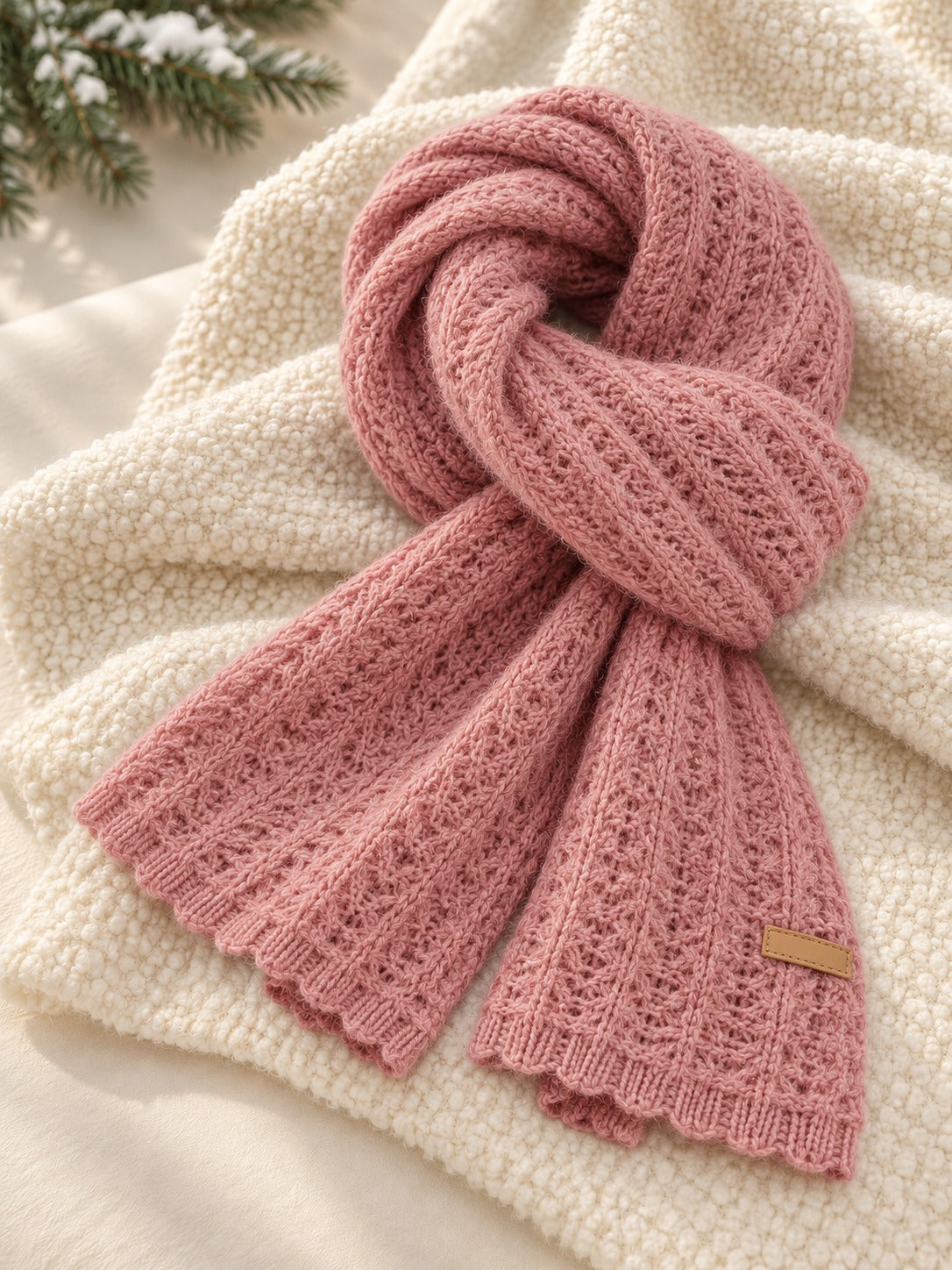 Patterned Knit Winter Scarf in Pink (Small Label), product only