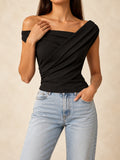 One-Shoulder Bodycon Top in Black, styled on model