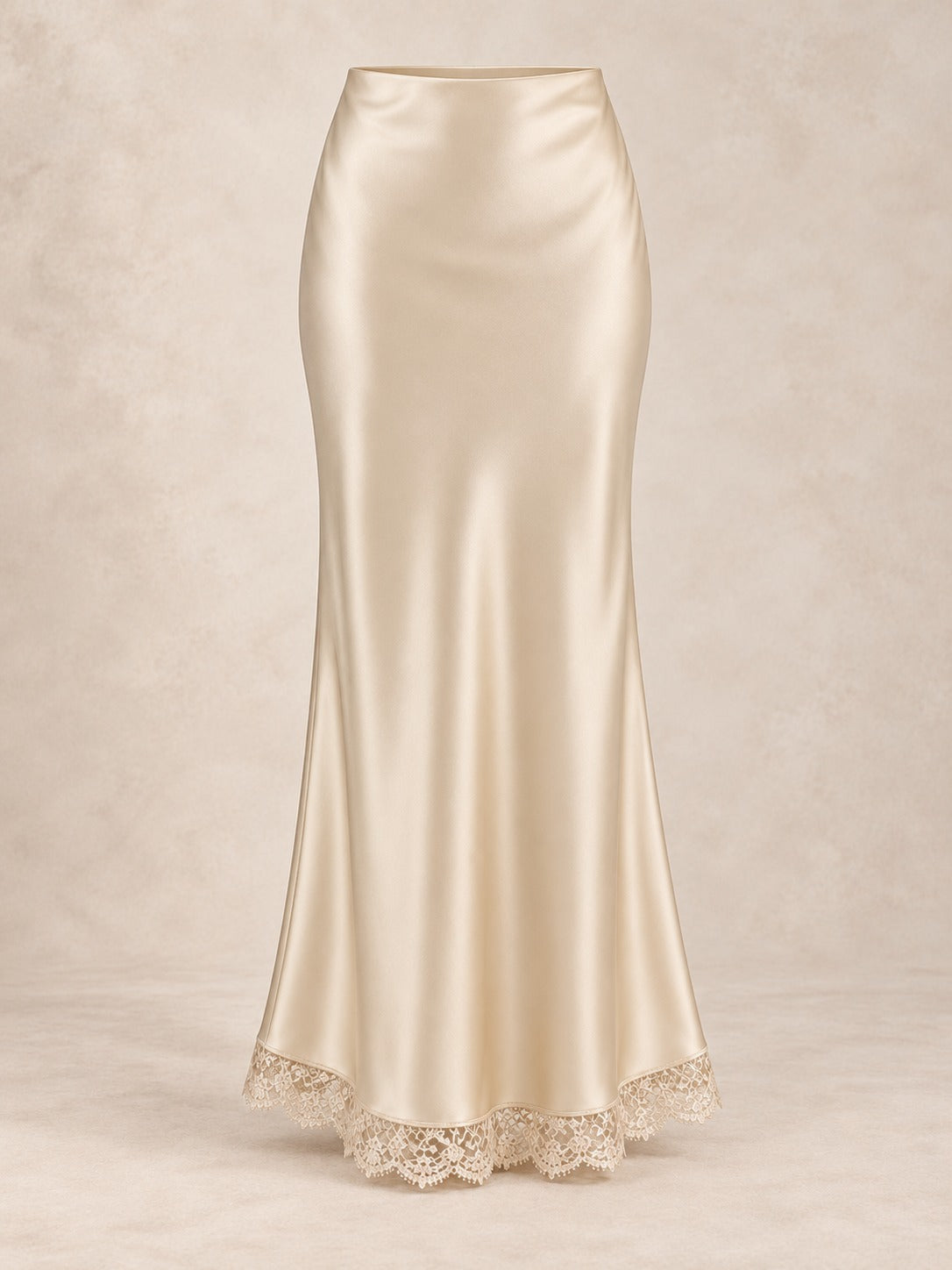 Satin and Lace Long Skirt in Beige (Maxi), product only