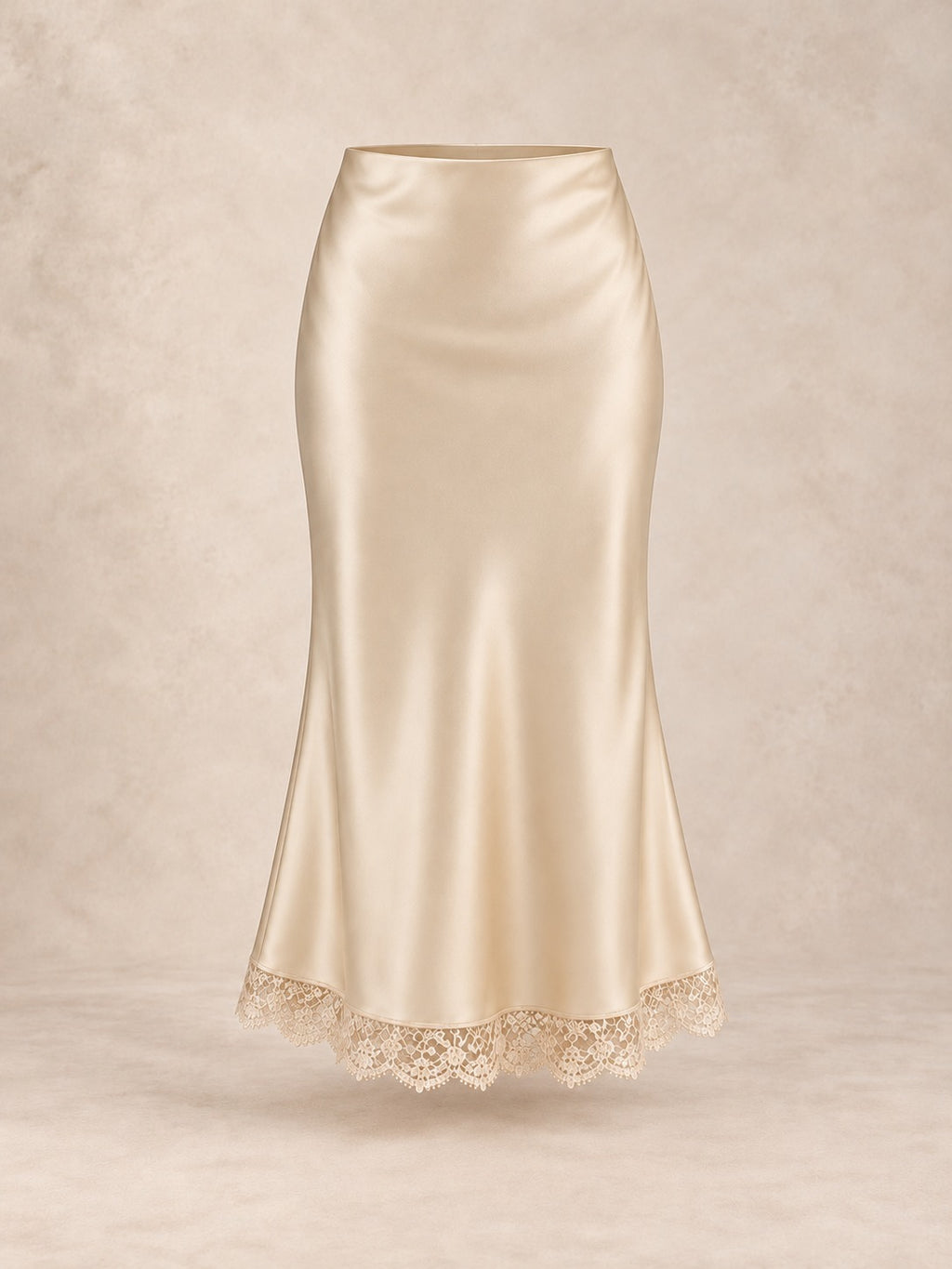 Satin and Lace Long Skirt in Beige (Midi), product only