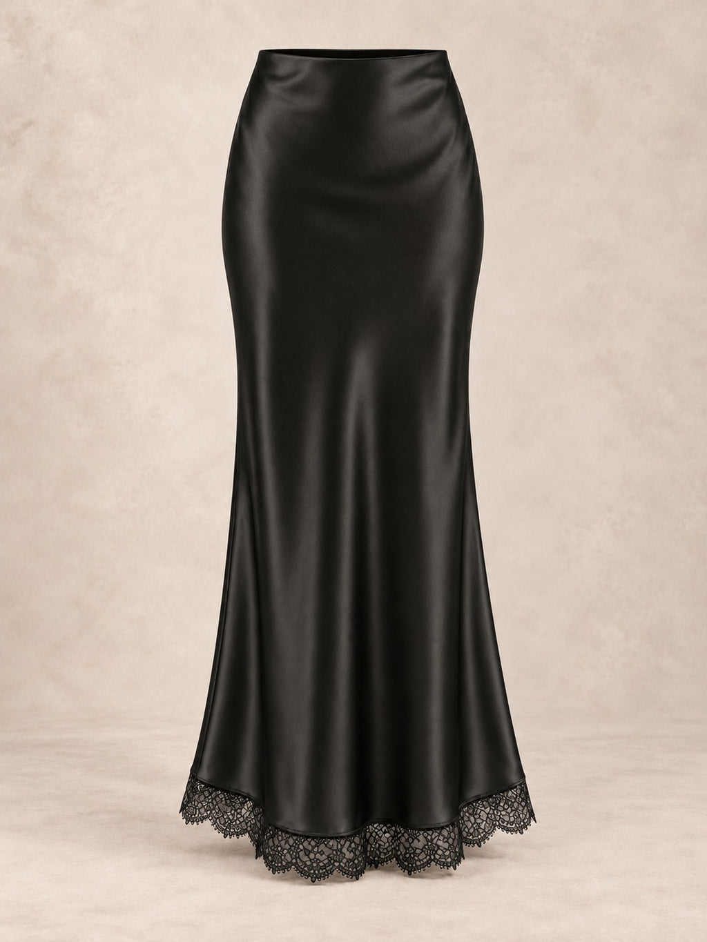 Satin and Lace Long Skirt in Black (Maxi), product only