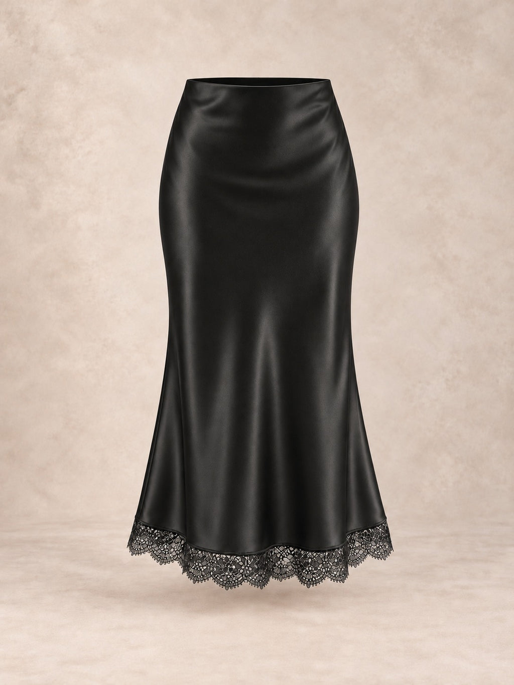 Satin and Lace Long Skirt in Black (Midi), product only