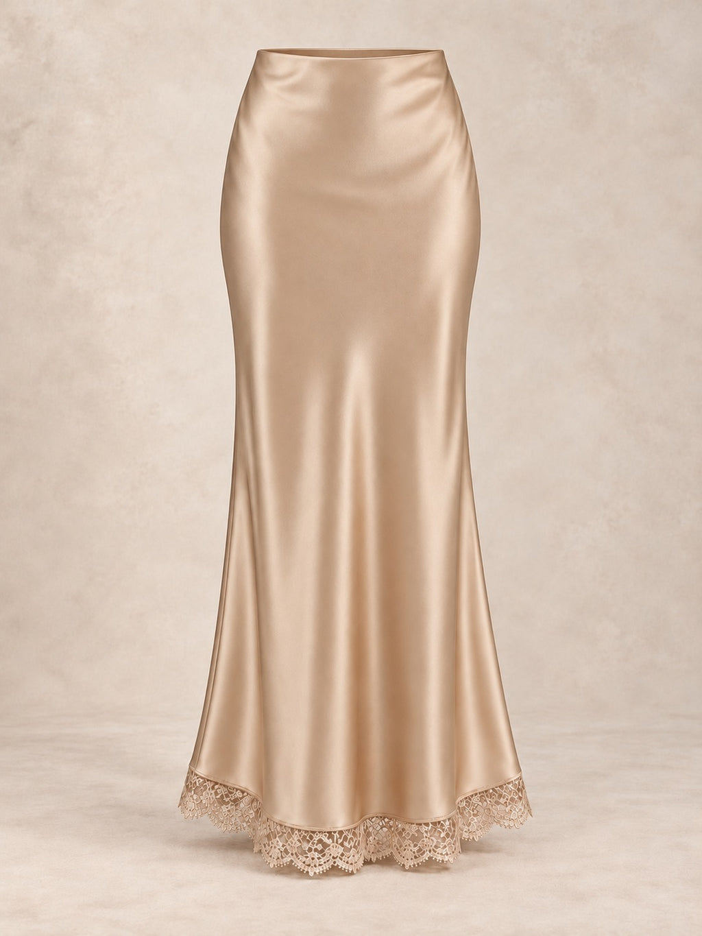 Satin and Lace Long Skirt in Champagne (Maxi), product only