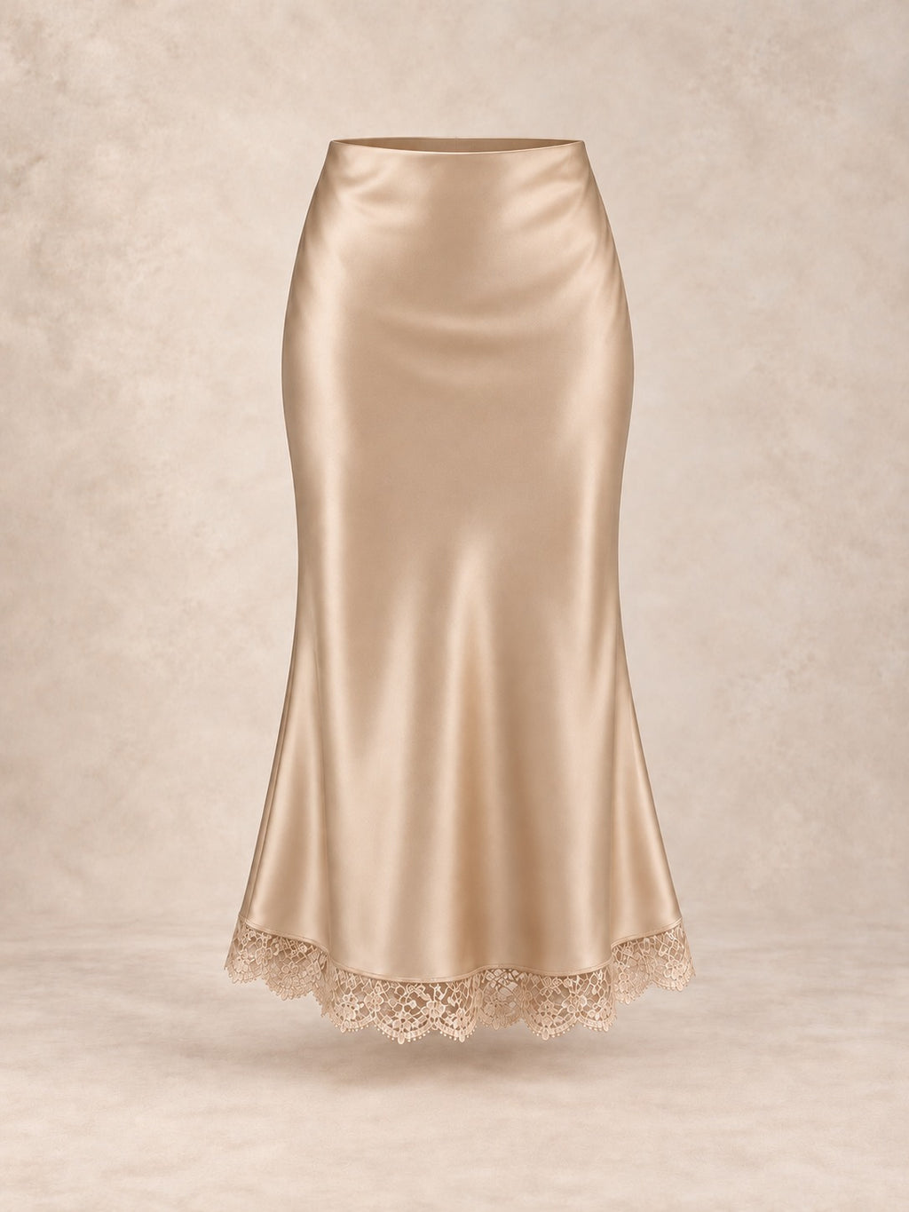 Satin and Lace Long Skirt in Champagne (Midi), product only